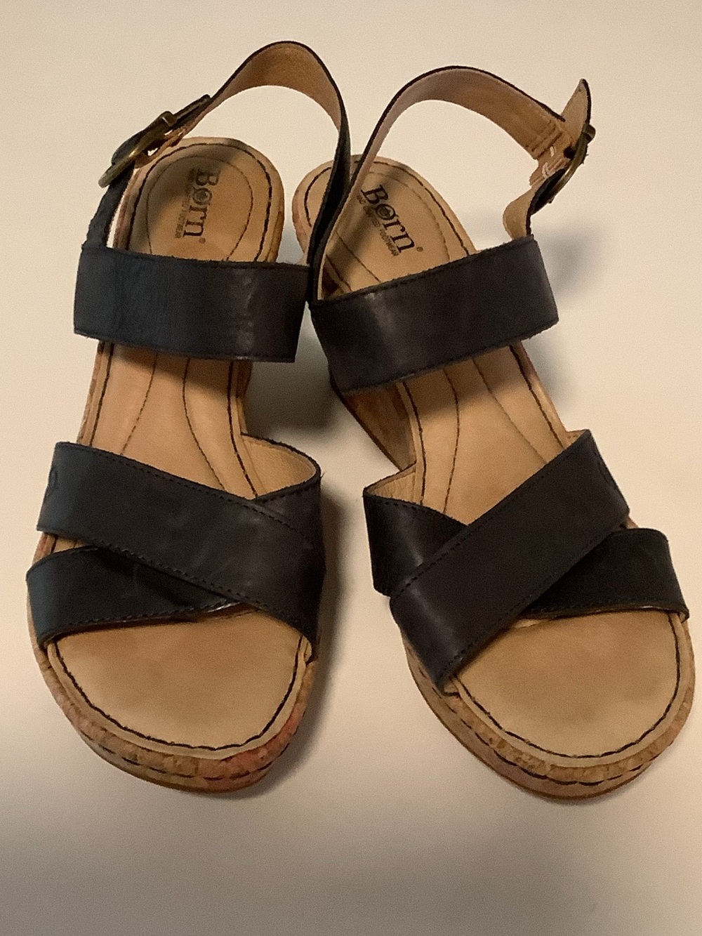 Born Cork Wedge Ankle Wrap Sandals SZ 9